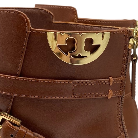 Tory Burch Womens Shoes Sidney Boots Sz 9 Brown Leather Ankle Logo Designer Chic - Picture 2 of 13